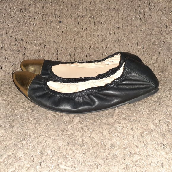 LOEFFLER RANDALL-Grier-Black Calfskin Leather w/Gold Cap Toe-Sz 7B-Excellent - Picture 2 of 7